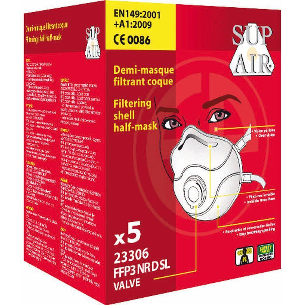 Masque respiratoire coque avec valve Sup Air FFP3 NR SL (lot de 5 masques) Blanc Unique-1