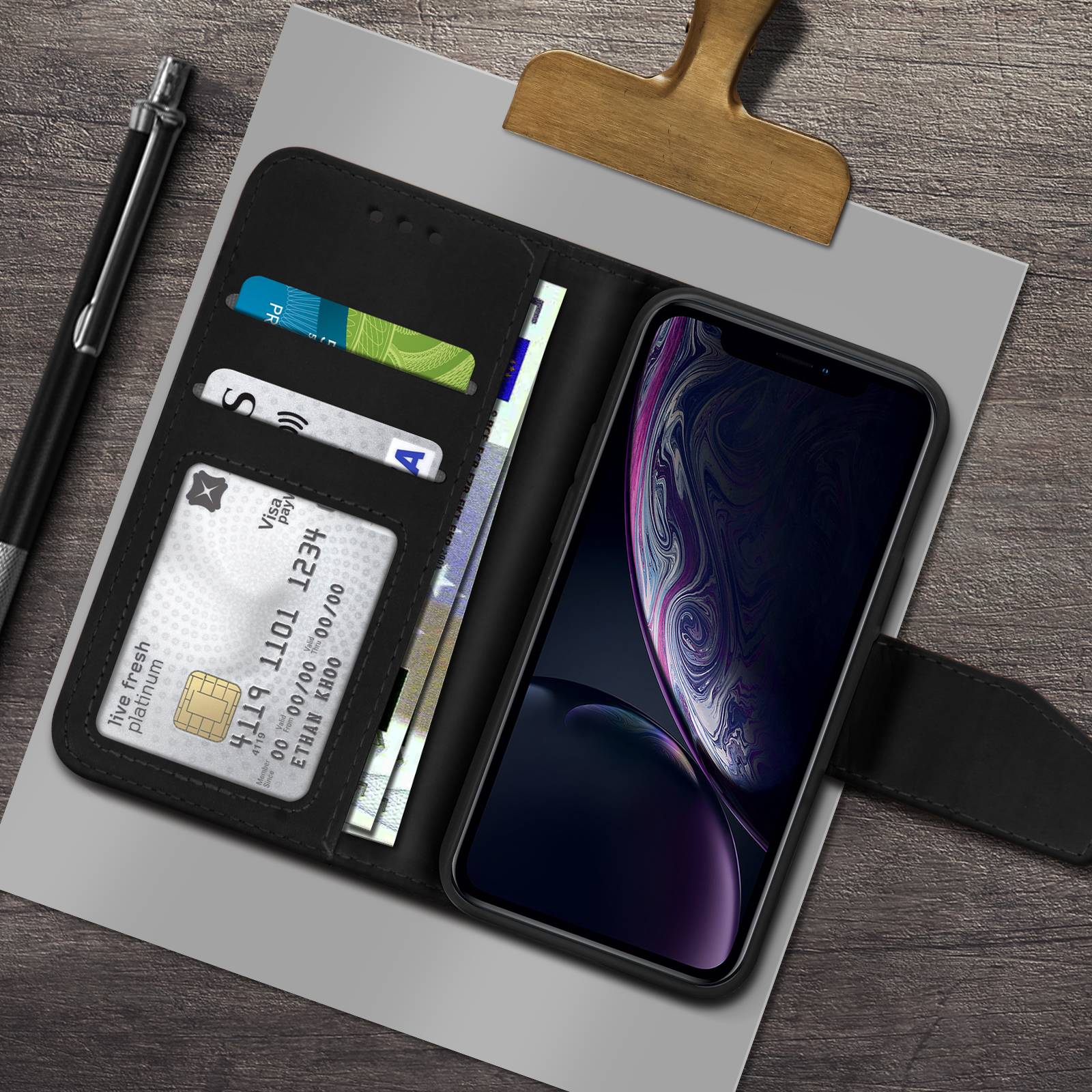 Housse pour iPhone XR Cuir Porte-carte Fonction Support Premium-4