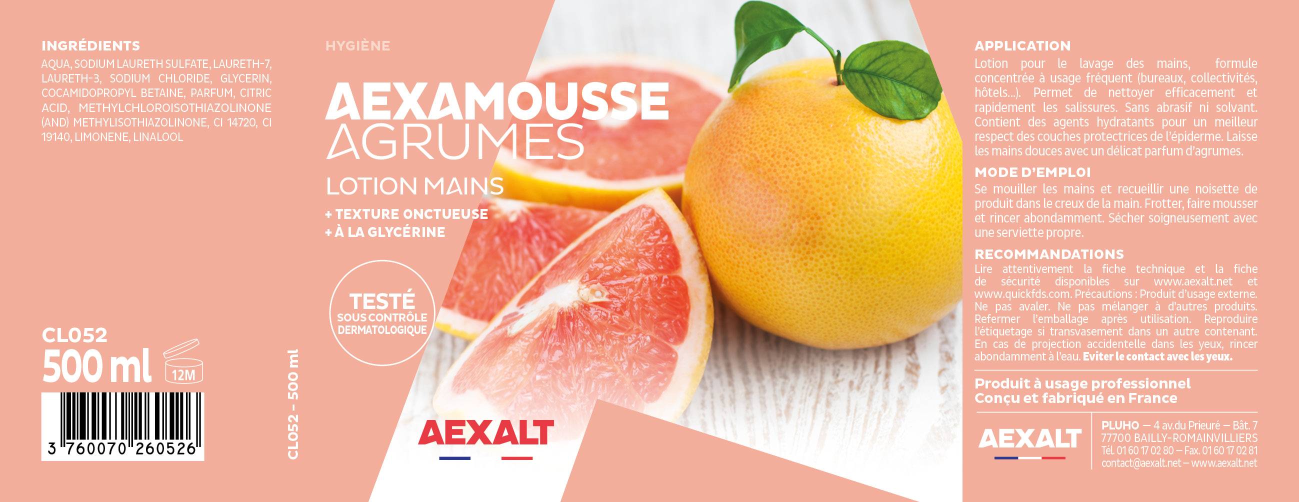 AEXAMOUSSE AGRUMES - Lotion mains parfum agrumes - 500ml-1