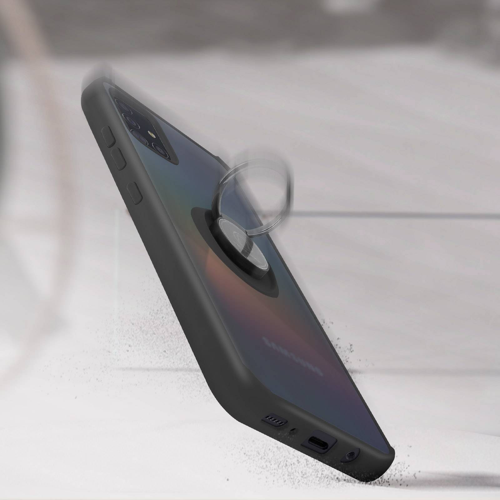 Coque pour Samsung Galaxy A51 Bi-matière Bague Métallique Fonction Support-4