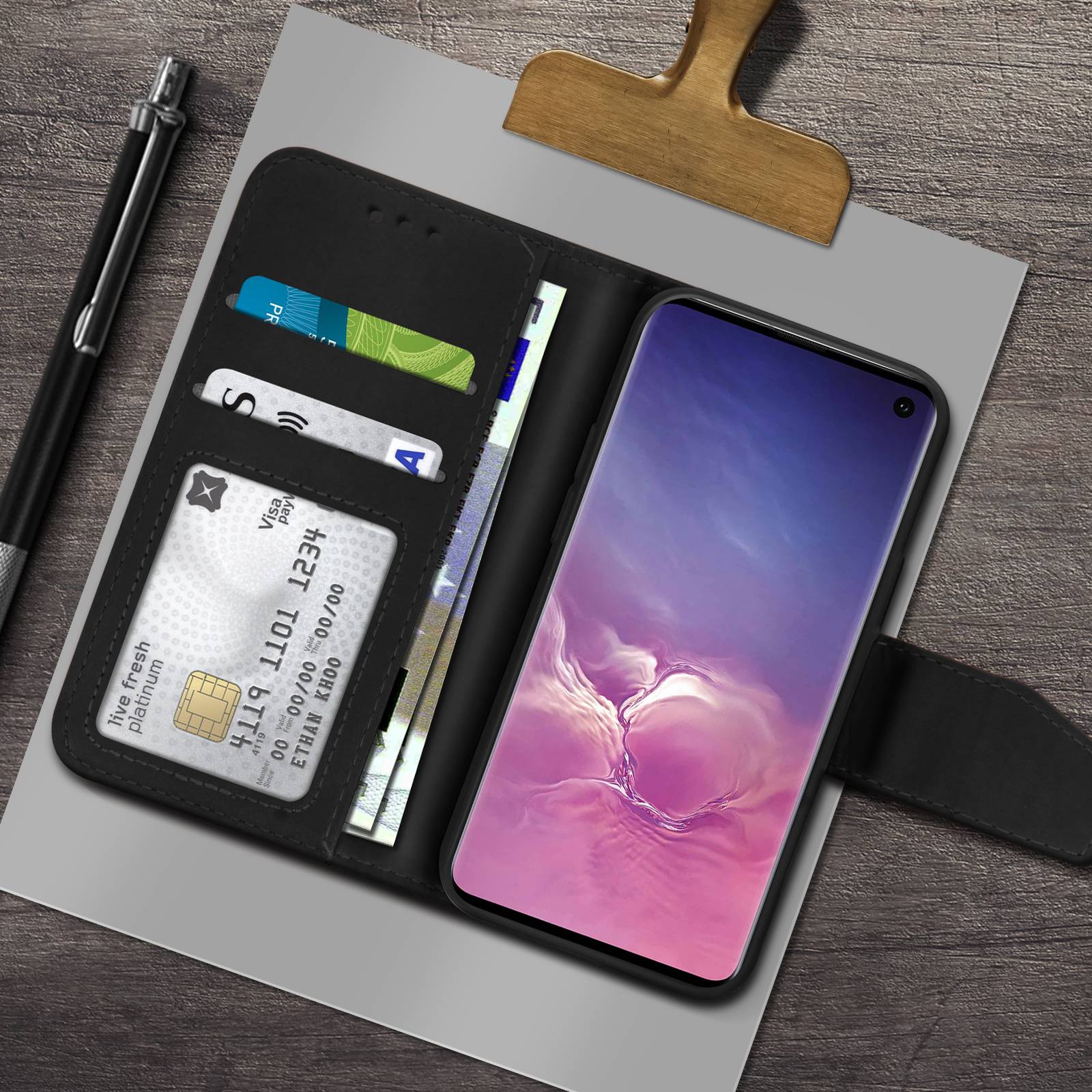 Housse pour Samsung Galaxy S10 Cuir Porte-carte Fonction Support Premium-4