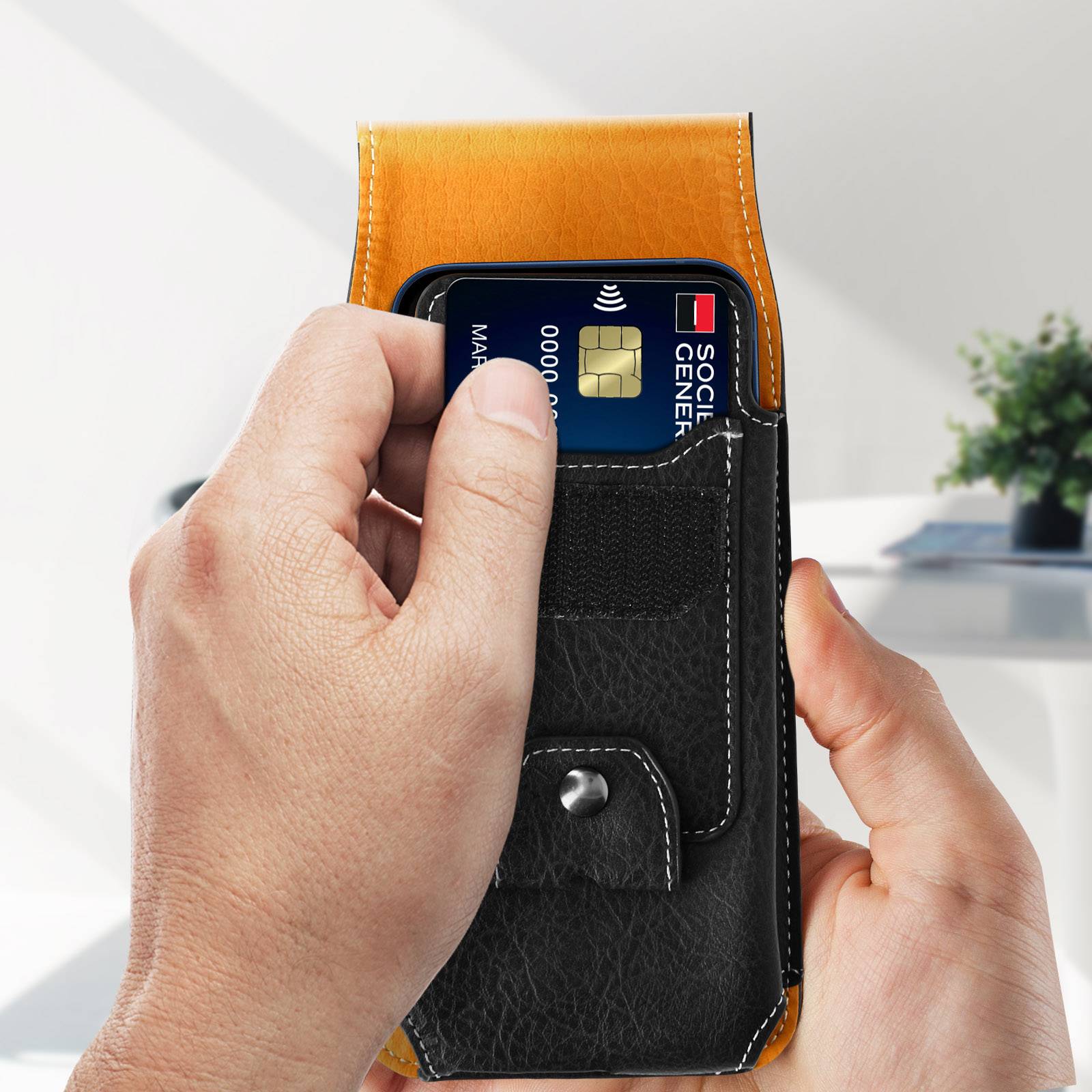 Étui Ceinture pour Smartphone 5.5 pouces Porte-carte Simili cuir Effet rétro-2