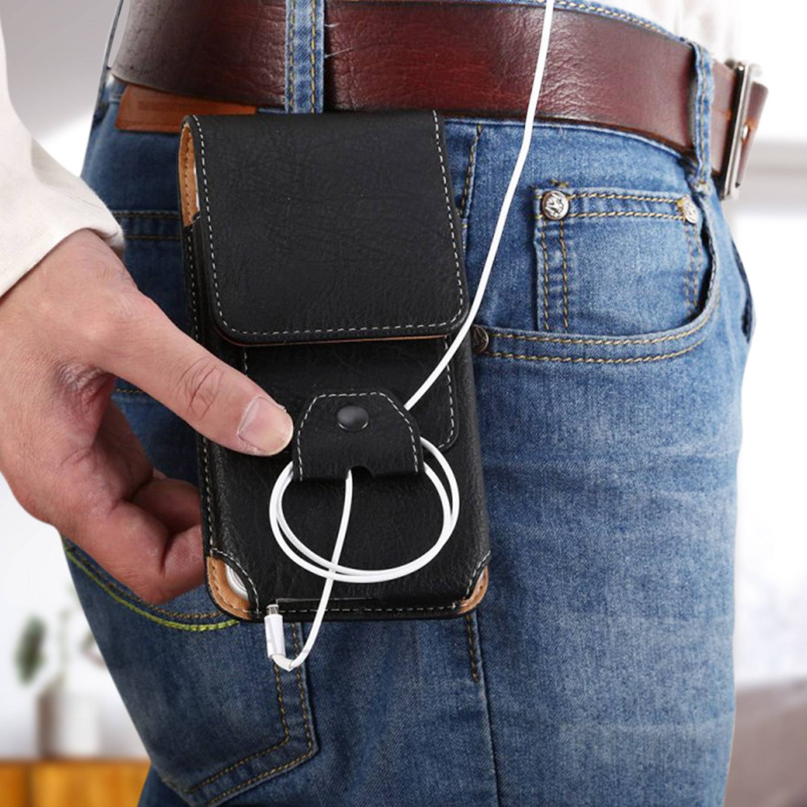 Étui Ceinture pour Smartphone 5.5 pouces Porte-carte Simili cuir Effet rétro-3