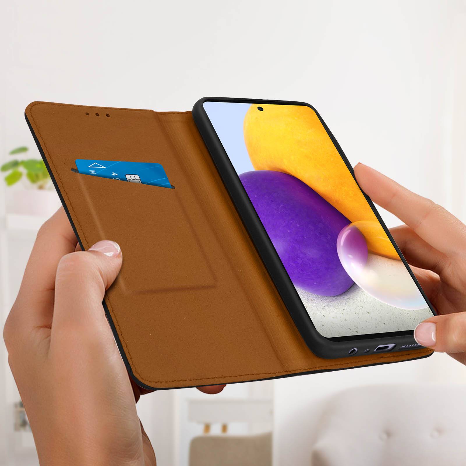 Étui pour Samsung Galaxy A72 Porte-carte Support Vidéo Cuir Véritable-3