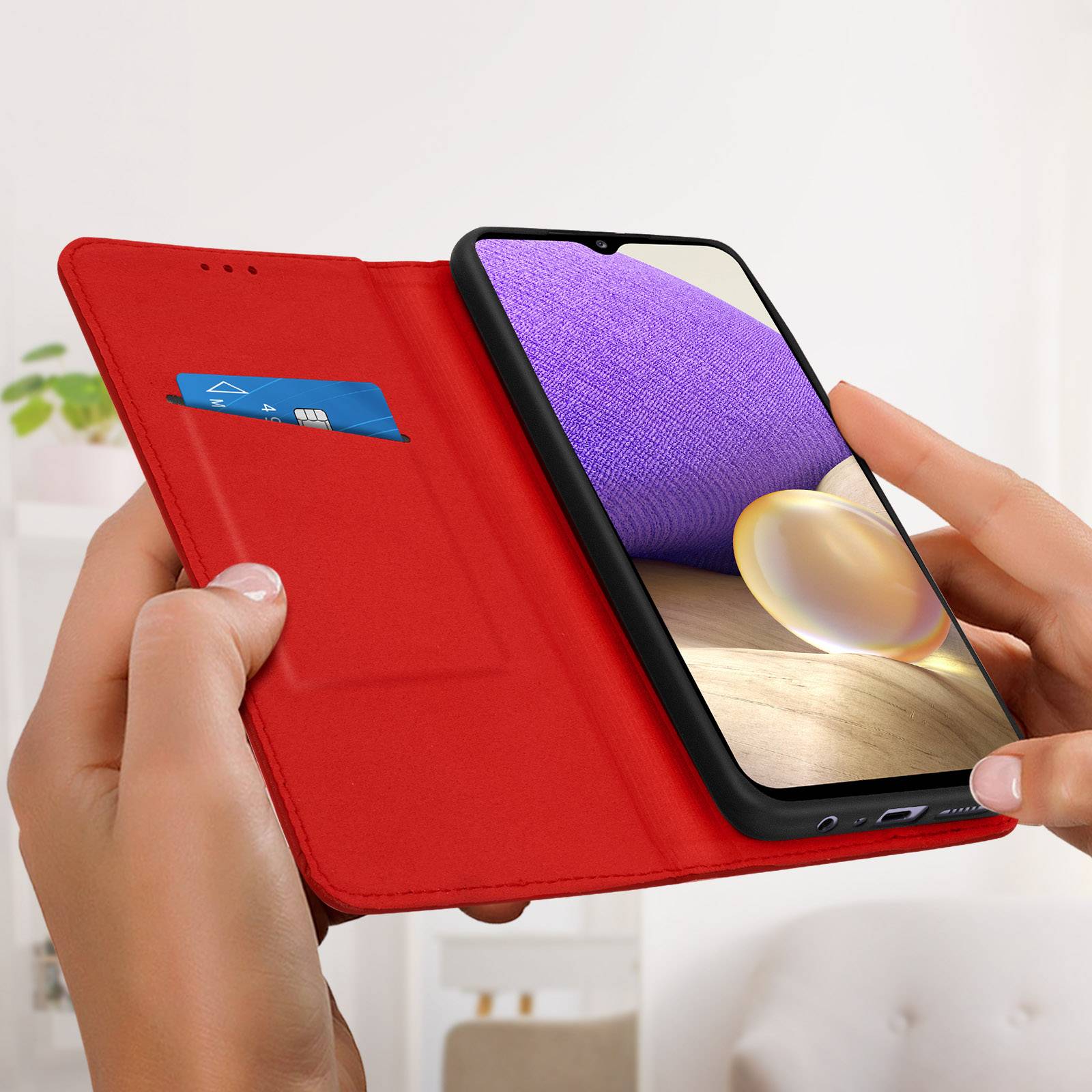 Étui pour Samsung Galaxy A32 5G Porte-carte Support Vidéo Cuir Véritable-3