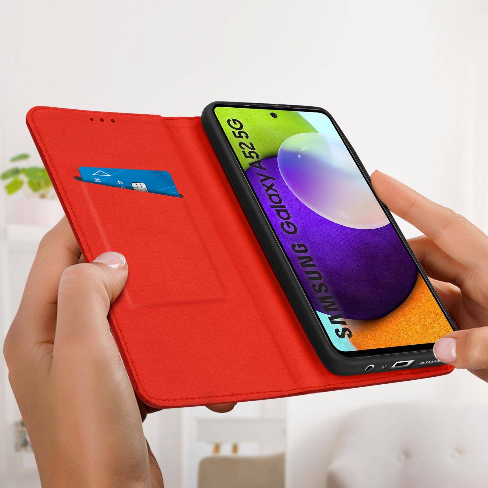 Étui pour Samsung Galaxy A52 et A52s Porte-carte Support Vidéo Cuir Véritable-3