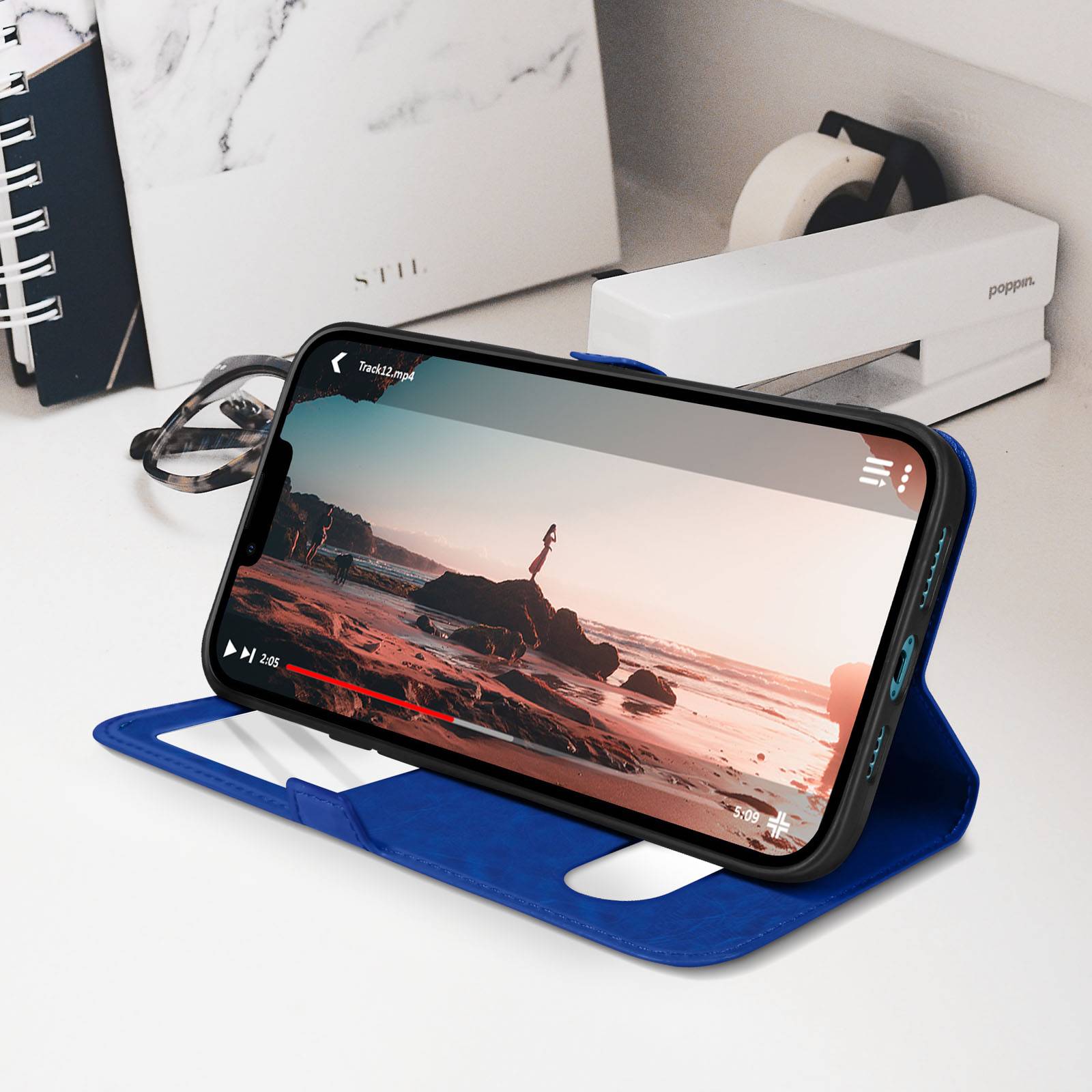 Housse pour iPhone 13 avec Double Fenêtre Support Vidéo-3