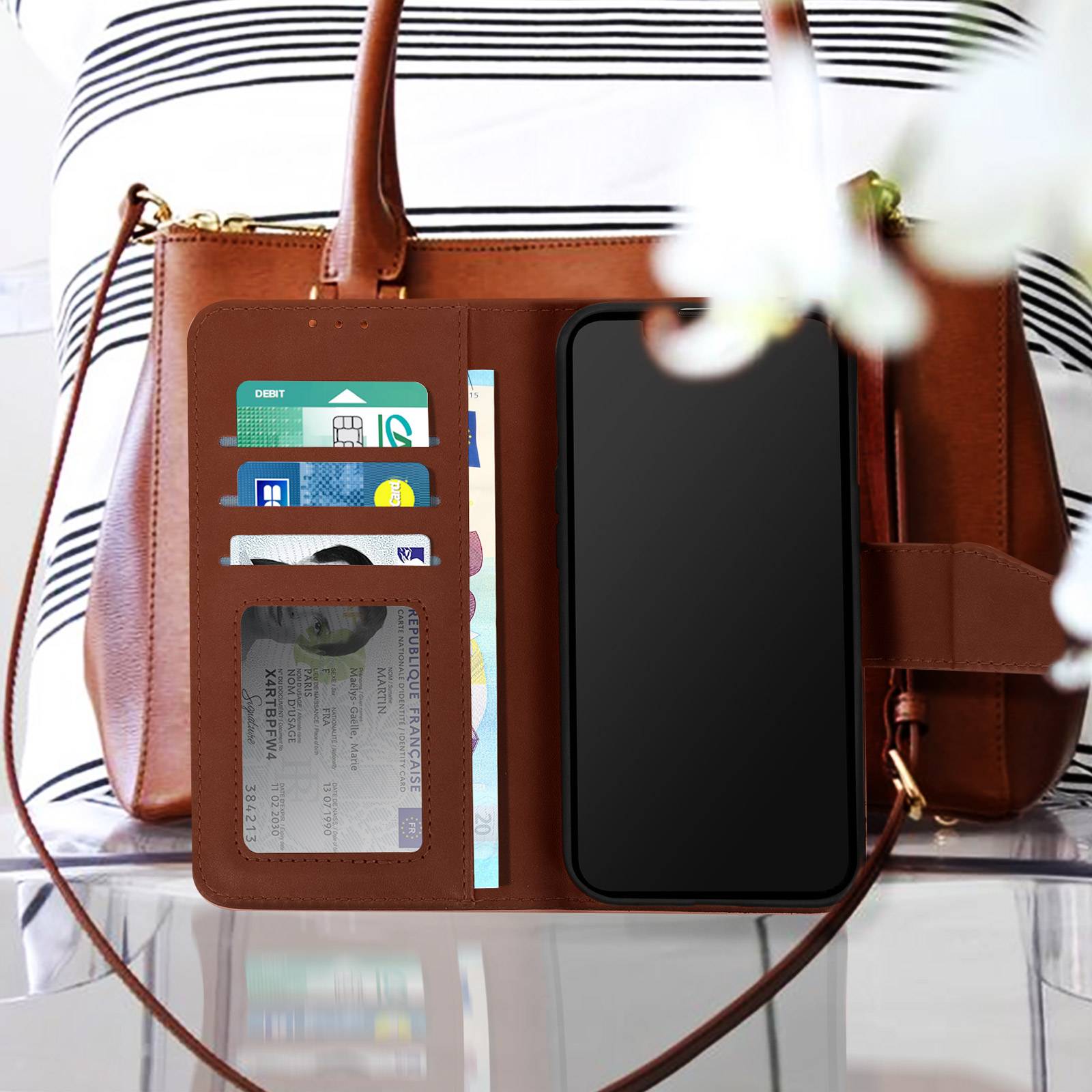 Housse pour iPhone 13 Cuir premium Porte-carte Fonction support Vidéo-4