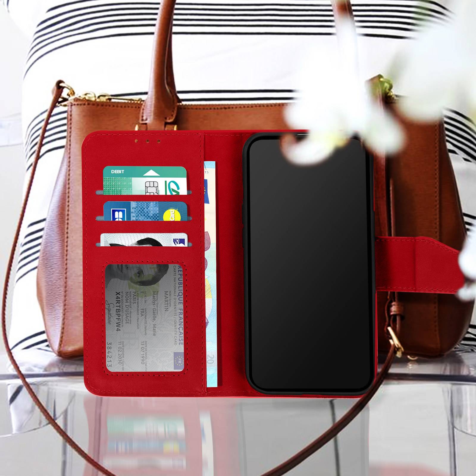 Housse pour iPhone 13 Cuir premium Porte-carte Fonction support Vidéo-4
