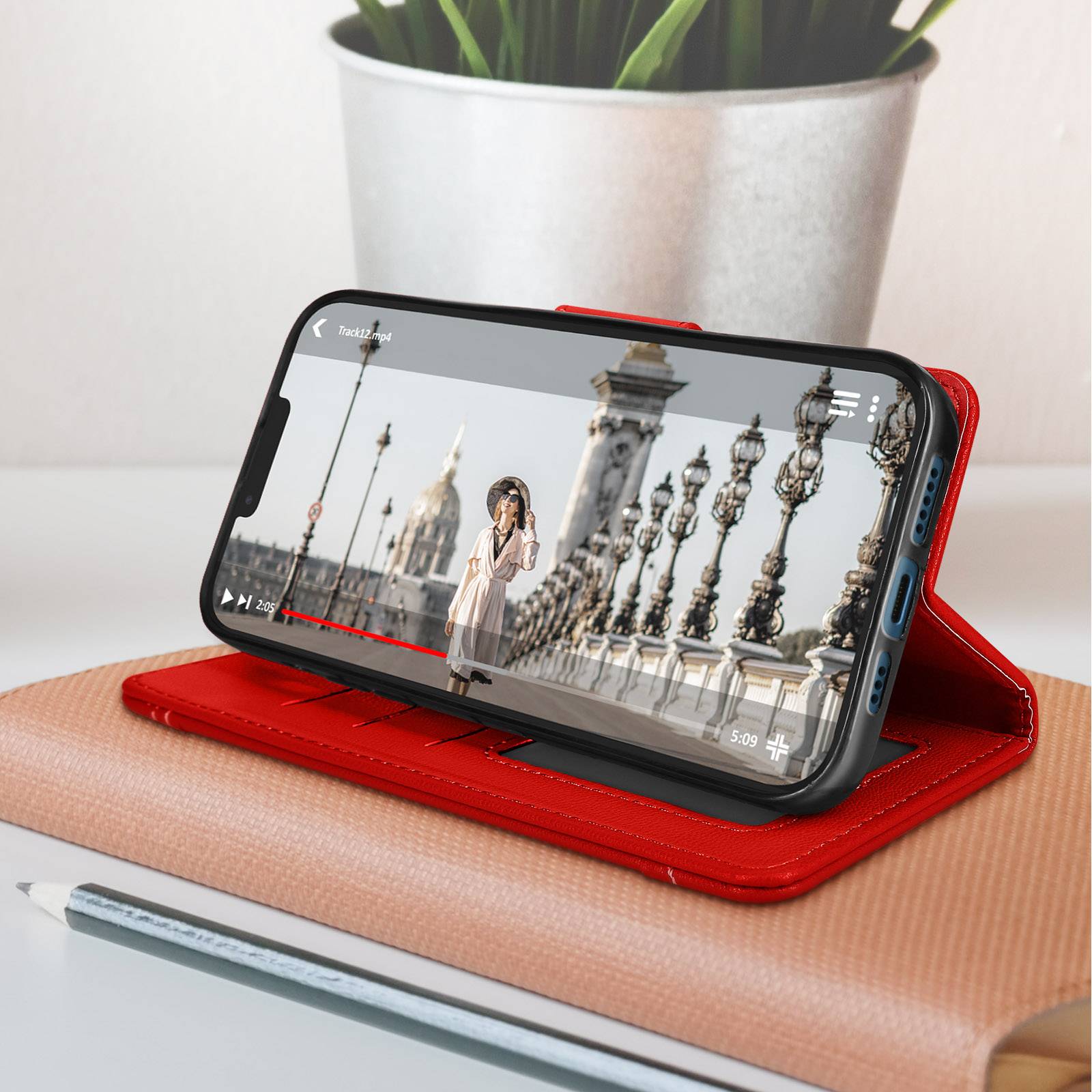 Housse pour iPhone 13 Portefeuille Multi-compartiments Support Vidéo-3