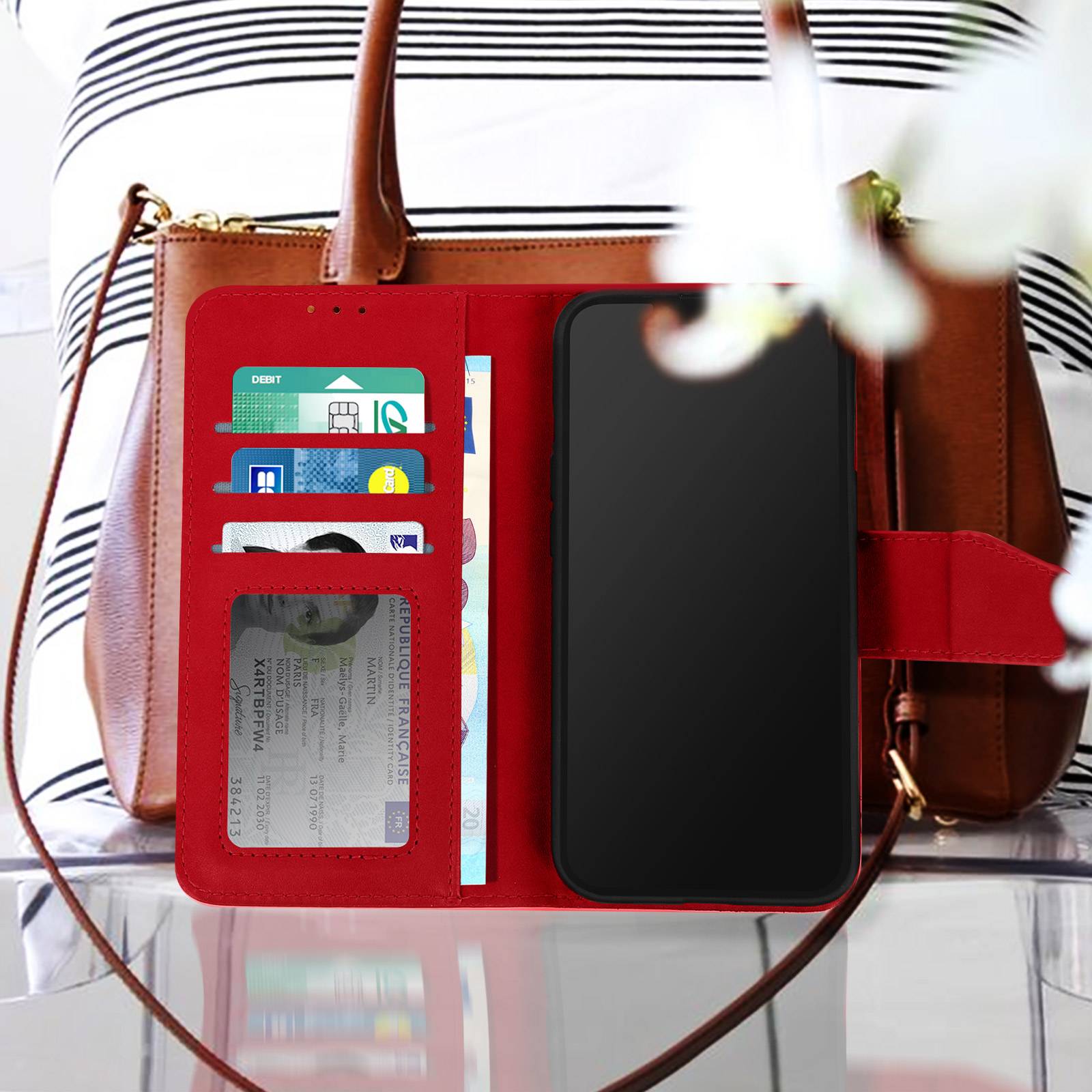 Housse pour iPhone 13 Pro Max Cuir premium Porte-carte Fonction support Vidéo-4