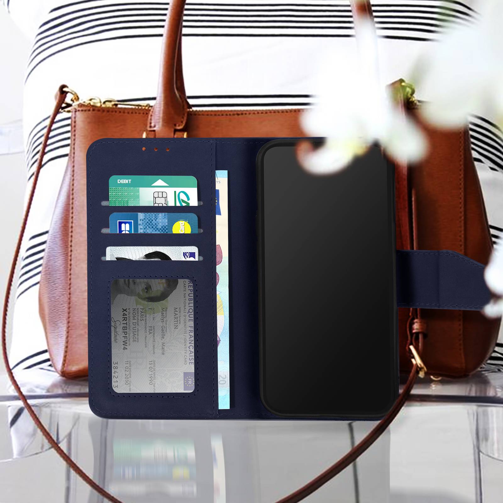 Housse pour iPhone 13 Pro Cuir premium Porte-carte Fonction support Vidéo-4
