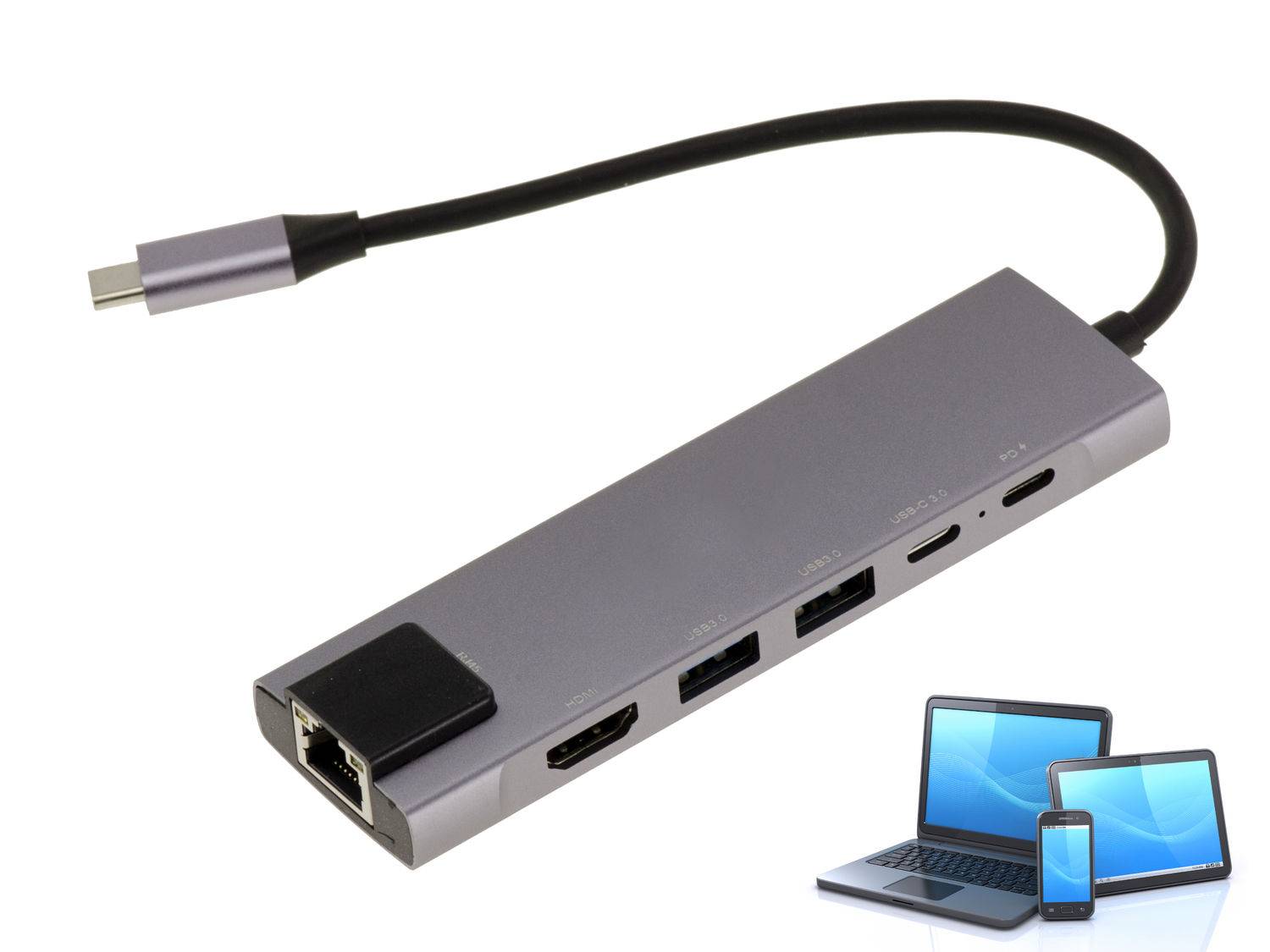 Adaptateur aluminium usb c vers hdmi réseau lan rj45 gigabit et hub usb c power delivery-0