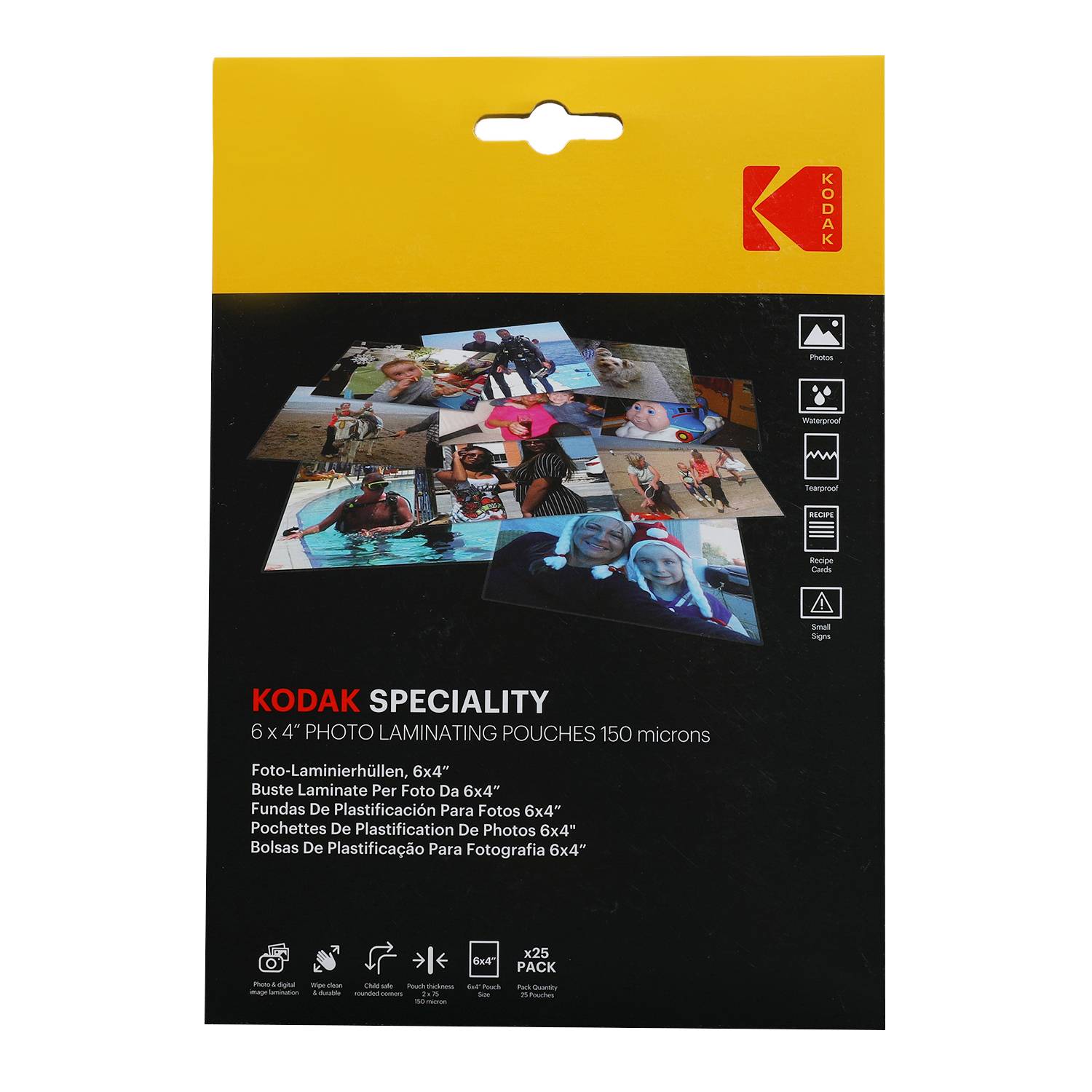 KODAK Photo Laminating KD-LM6X4-PK25C - Pochettes de plastification, Taille 6'' x 4'', 150 Microns, Lot de 25-0