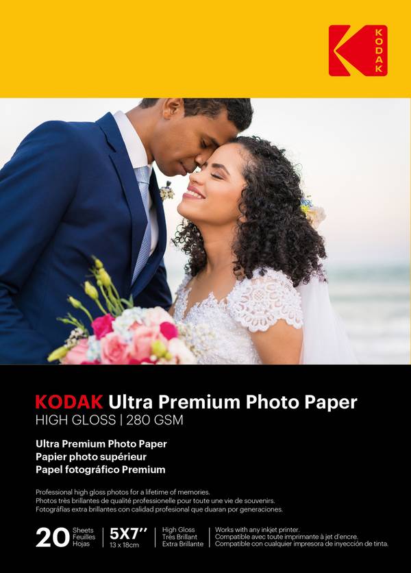 KODAK Ultra Premium Photo Paper - Papier Photo Brillant, Pack de 20 Feuilles, Format 13x18 cm, 280g/m², Impression Jet