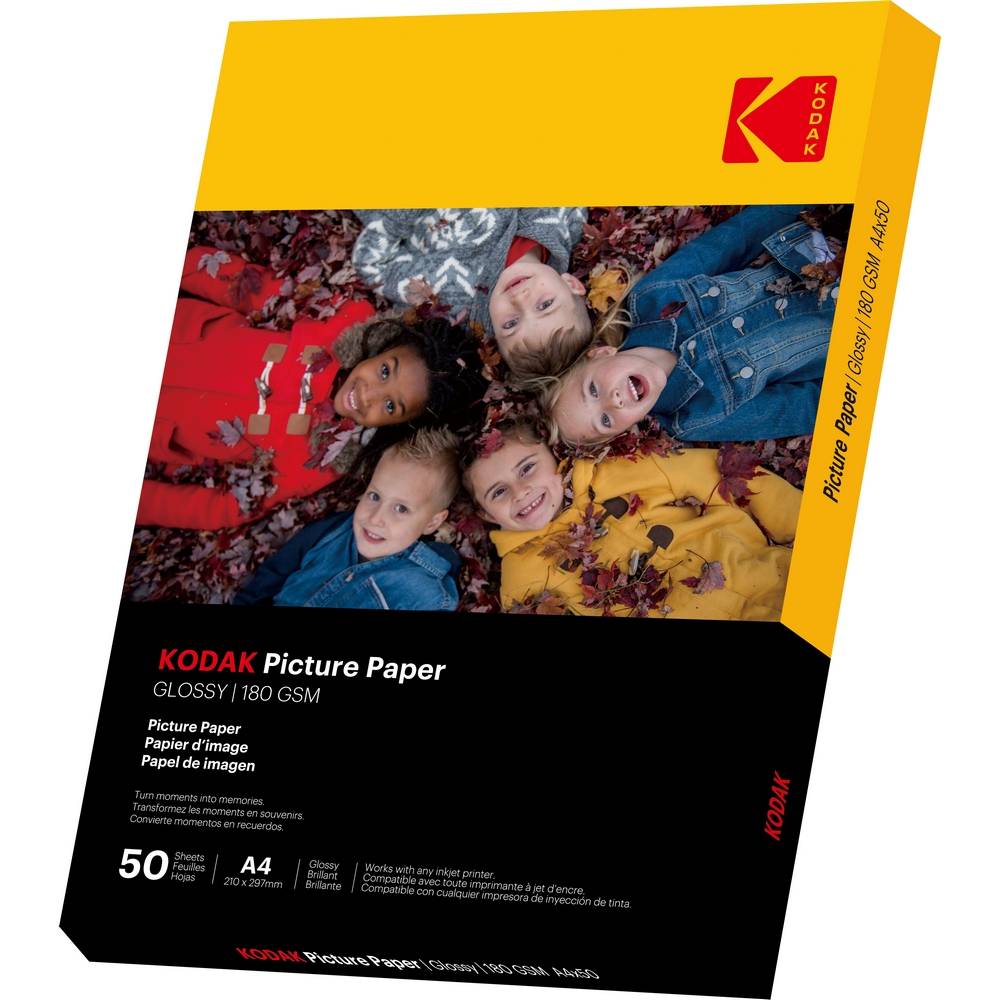 KODAK Picture Paper - Papier Photo Brillant, Pack de 50 Feuilles, Format A4 (21x29,7cm), 180g/m², Idéal pour Impression-0