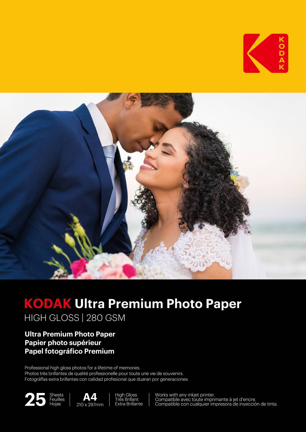KODAK Ultra Premium Photo Paper - Papier Photo Brillant, Pack de 25 Feuilles, Format A4 (21x29,7cm), 280g/m², Impressio-0