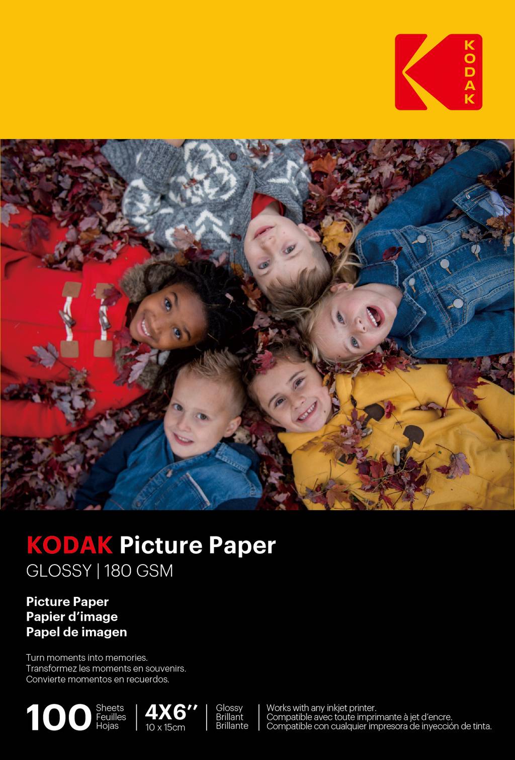 KODAK Picture Paper - Papier Photo Brillant, Pack de 100 Feuilles, Format A6 (10x15cm), 180g/m², Idéal pour Impressions-0