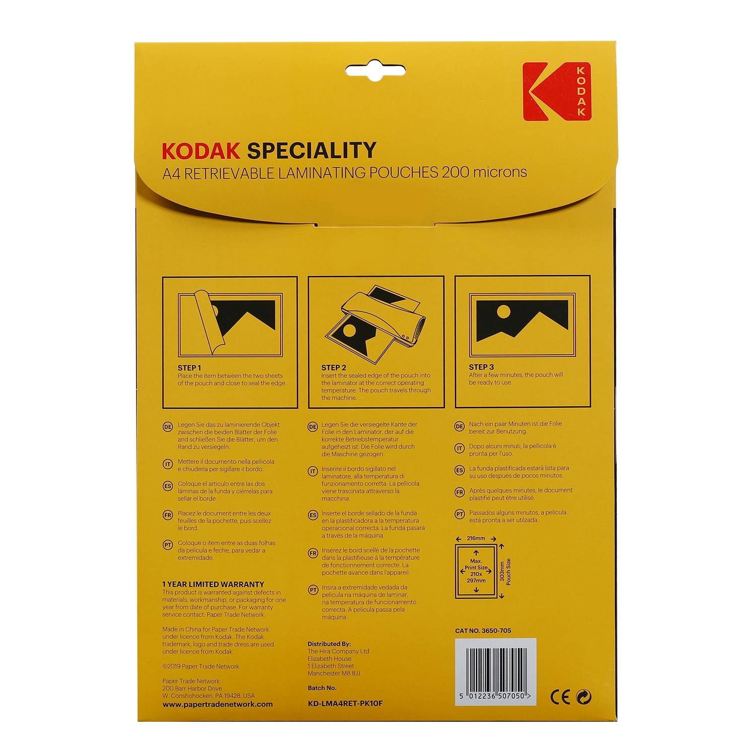 KODAK Retrievable Laminating Pouches KD-LMA4RET-PK10F - Pochette de Plastification Réutilisable A4, 200 Microns, Lot de-1