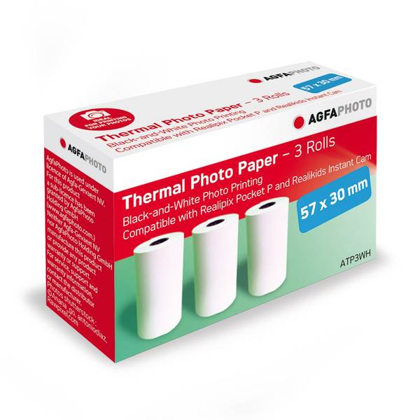 AGFA PHOTO ATP3WH – Pack 3 Rouleaux de Papier Thermique Blanc 57x30 mm pour impression (Compatible Realipix Pocket P et