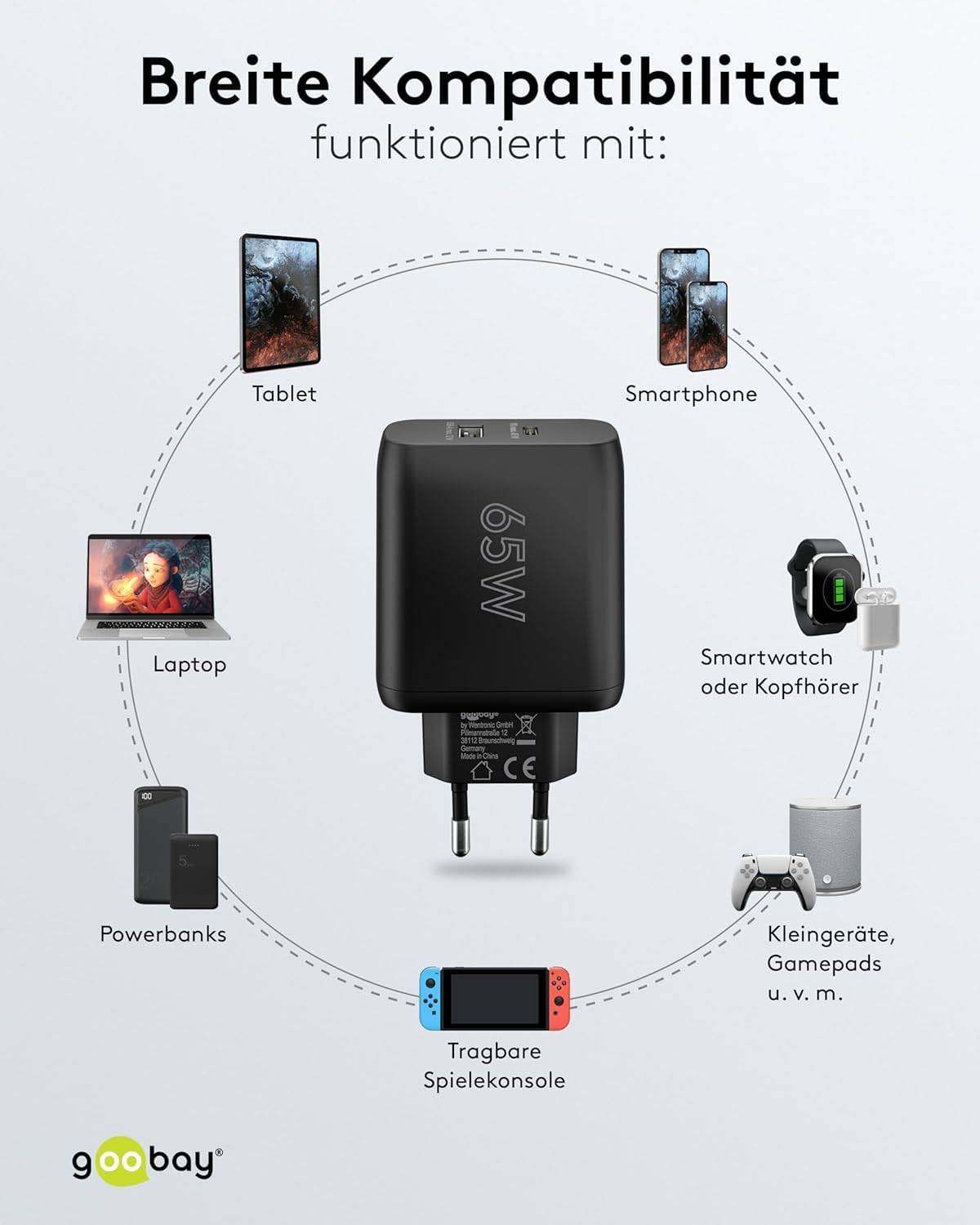 Goobay USB-C™ PD double chargeur rapide (65 W) noir - 1x port USB-C™ (Power Delivery) et 1x port USB-A - noir-5