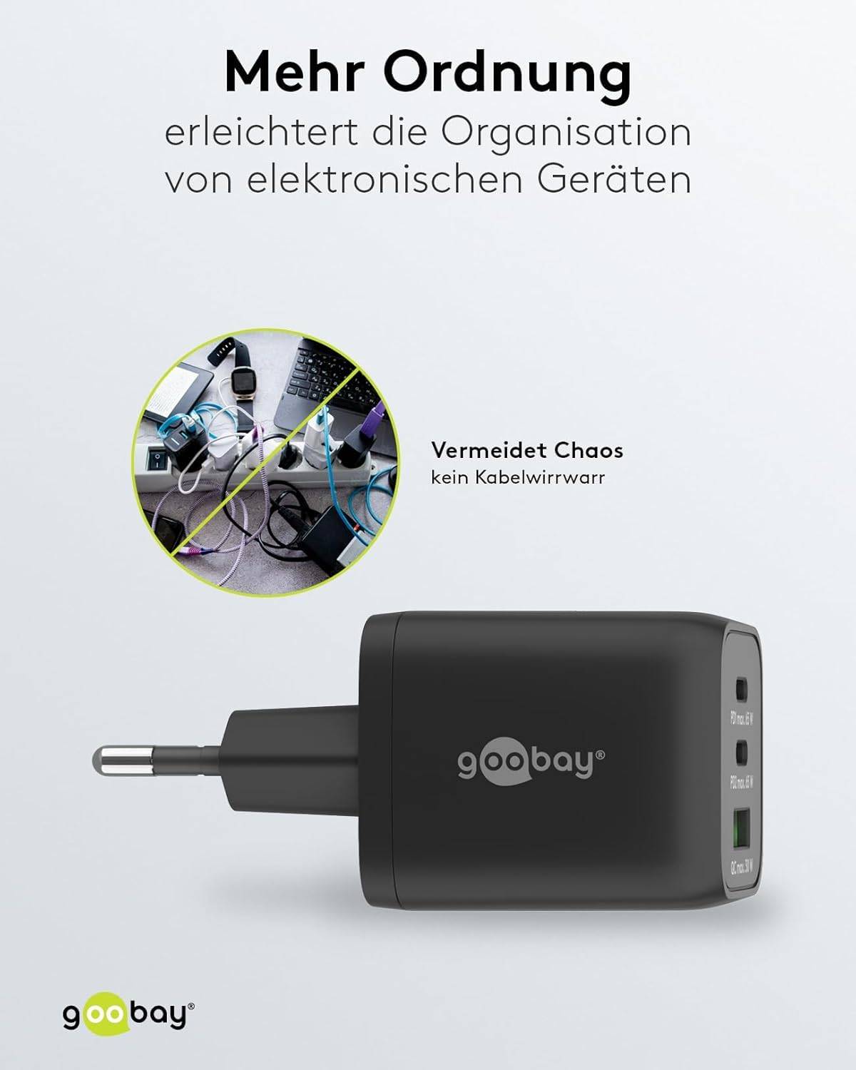Goobay USB-C™ PD Multiport-Schnellladegerät Nano (65 W) schwarz - 2x USB-C™-Anschlüsse (Power Delivery) und 1x...-5