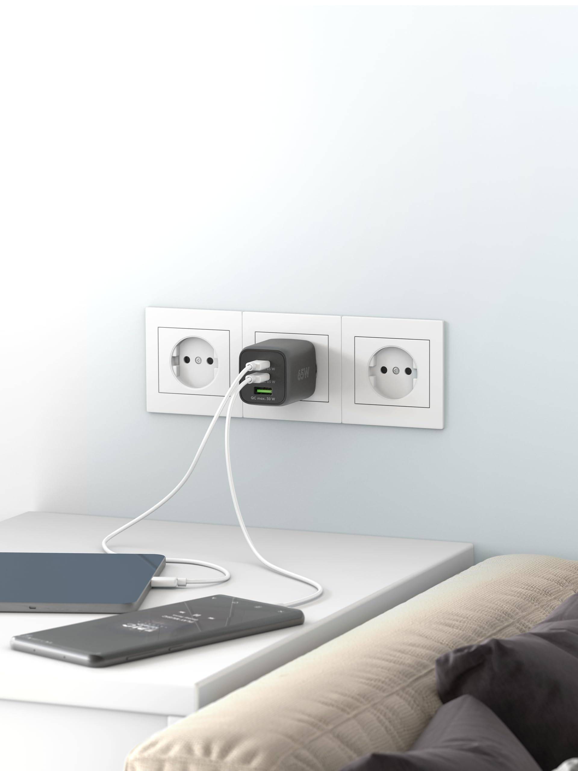 Goobay USB-C™ PD Multiport-Schnellladegerät Nano (65 W) schwarz - 2x USB-C™-Anschlüsse (Power Delivery) und 1x...-1