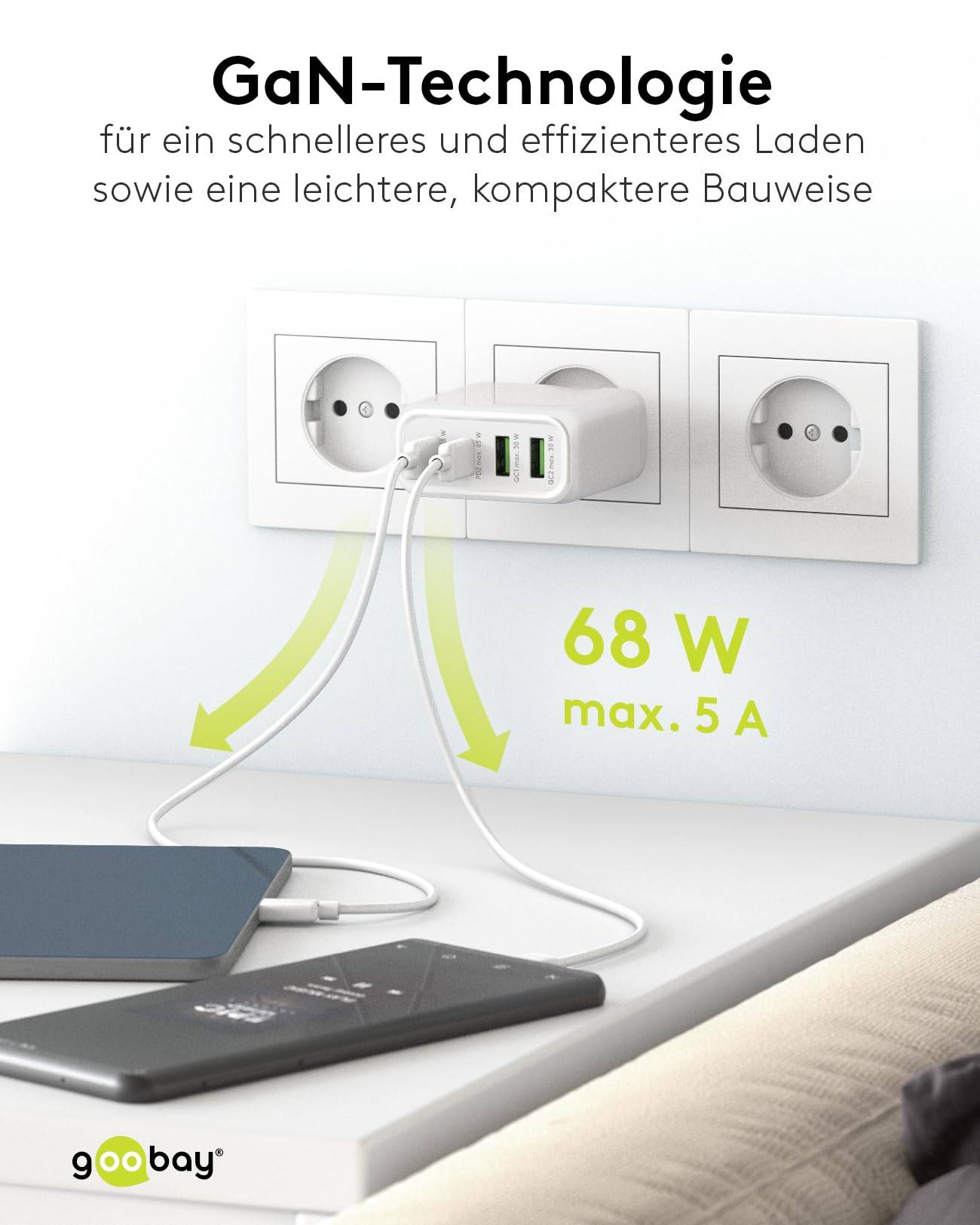 Goobay USB-C™ PD Multiport-Schnellladegerät (68 W) weiß - 2x USB-C™-Anschlüsse (Power Delivery) und 2x...-5