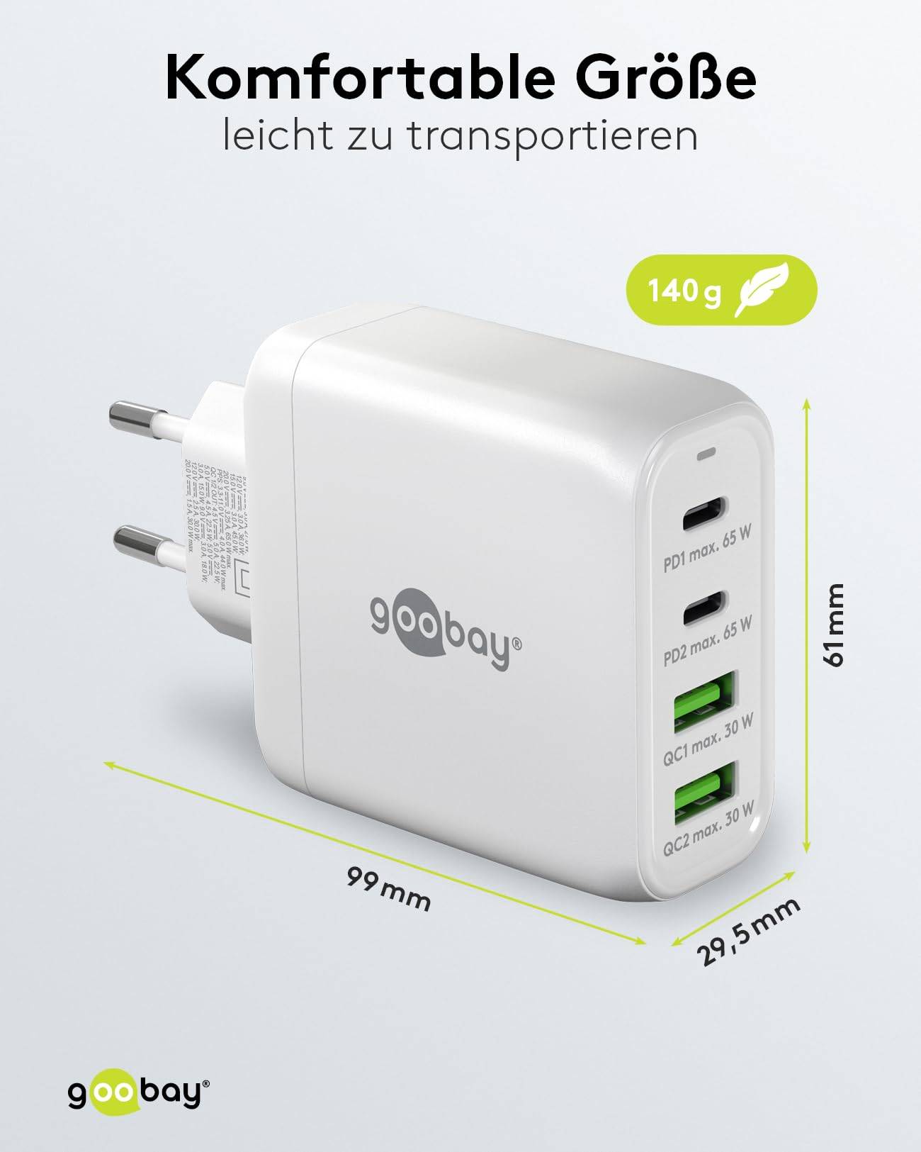 Goobay USB-C™ PD Multiport-Schnellladegerät (68 W) weiß - 2x USB-C™-Anschlüsse (Power Delivery) und 2x...-2