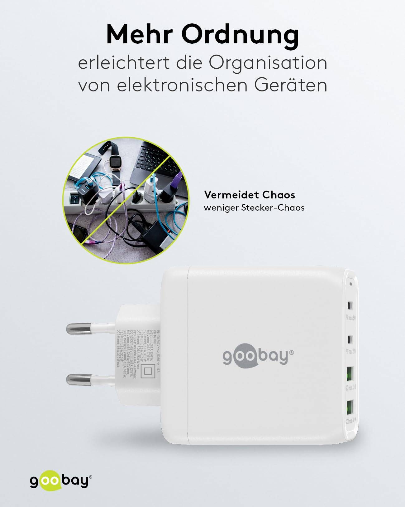 Goobay USB-C™ PD Multiport-Schnellladegerät (68 W) weiß - 2x USB-C™-Anschlüsse (Power Delivery) und 2x...-4