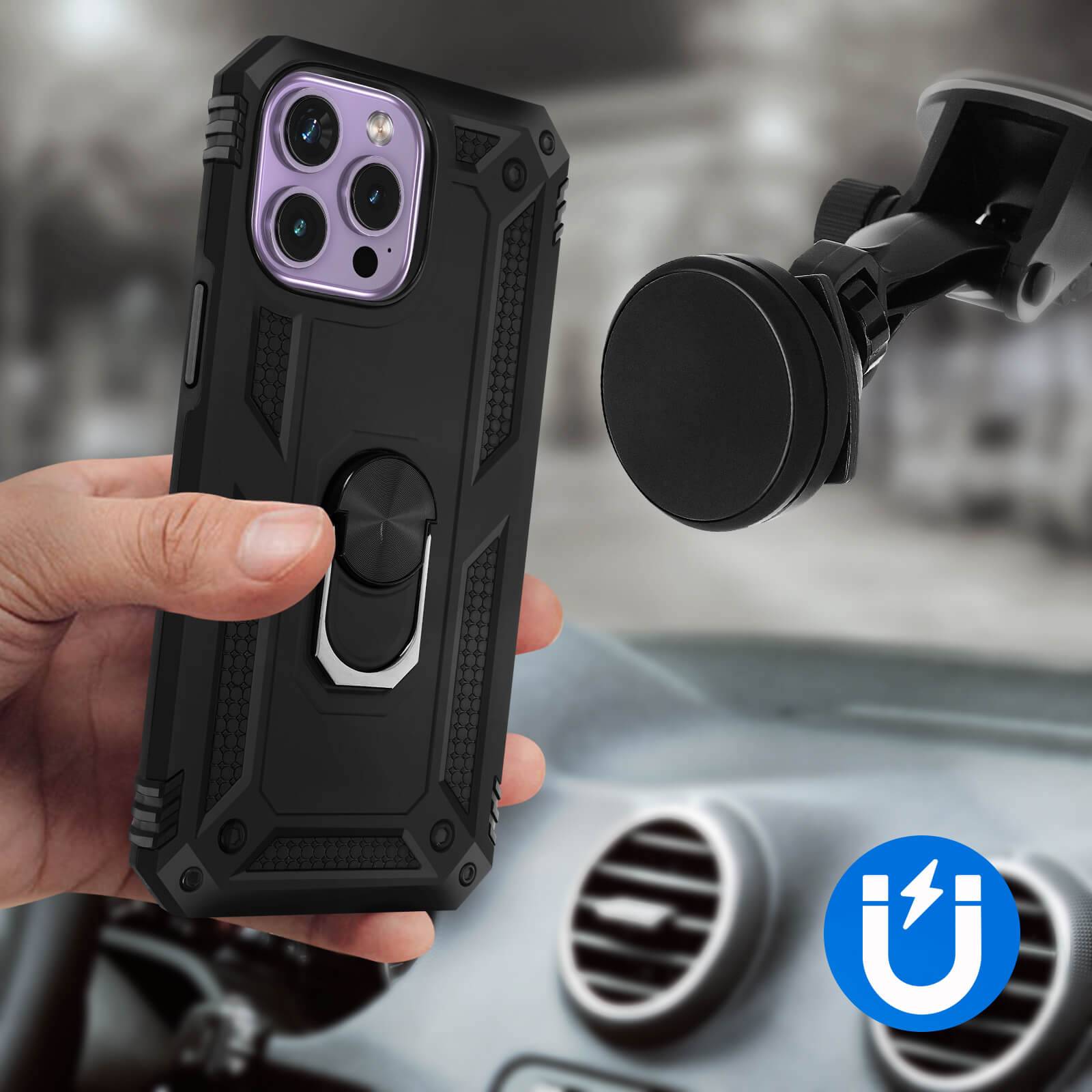 Coque pour iPhone 14 Pro Max Hybride Bague de maintien Support Vidéo-2