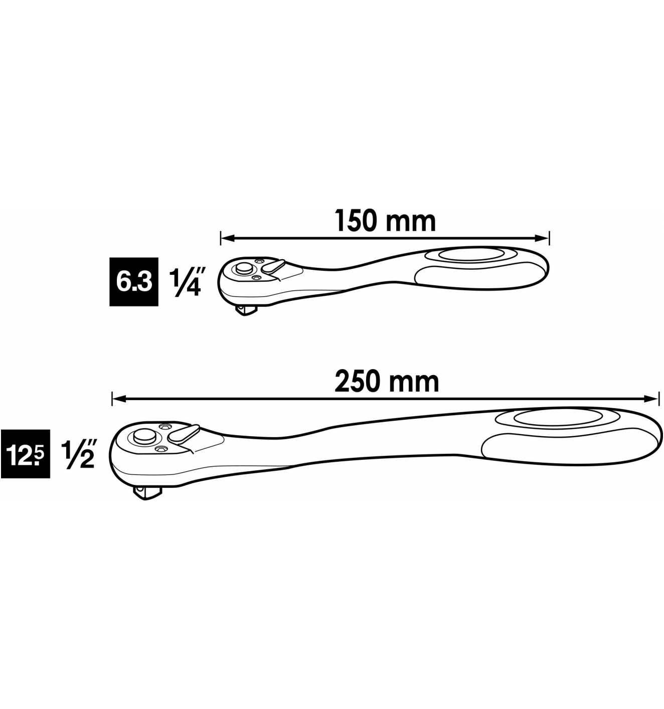 Vigor V6039 Jeu de cliquets réversibles 1/4" (6.3 mm), 1/2" (12.5 mm)-1