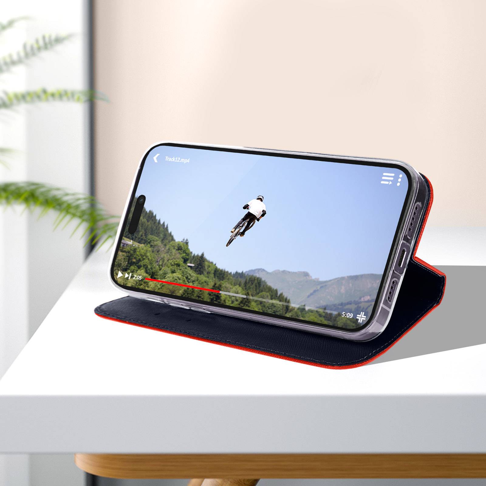 Étui pour iPhone 14 Pro Portefeuille Porte carte Support Vidéo et bleu-3