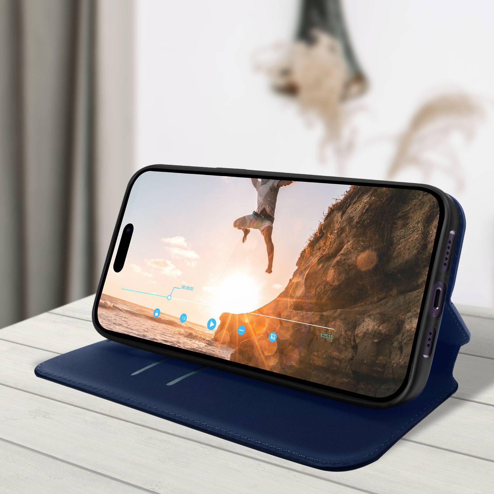 Housse folio pour iPhone 14 Pro Clapet Porte-cartes Fonction Support Vidéo-3
