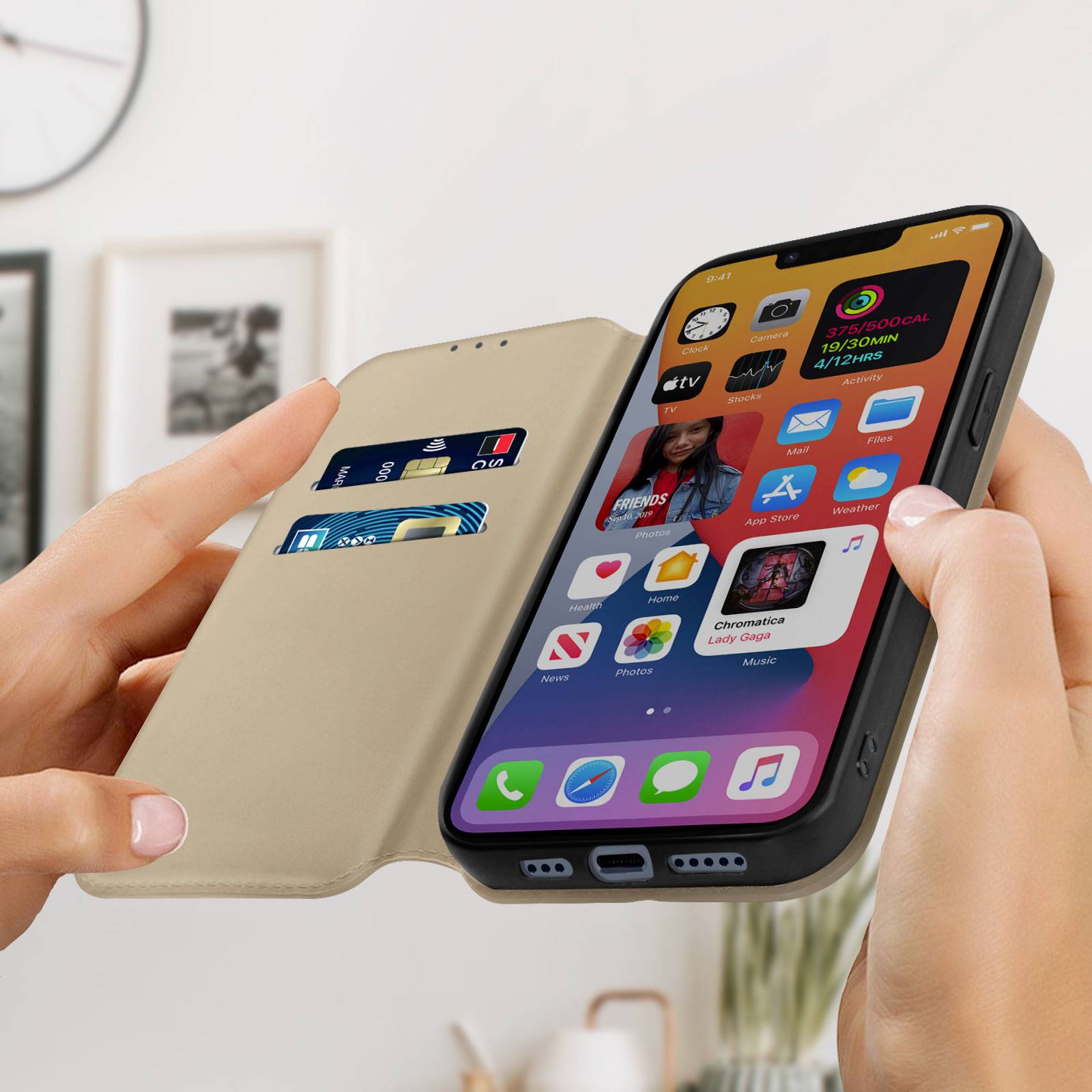 Housse folio pour iPhone 14 Clapet Porte-cartes Fonction Support Vidéo-1