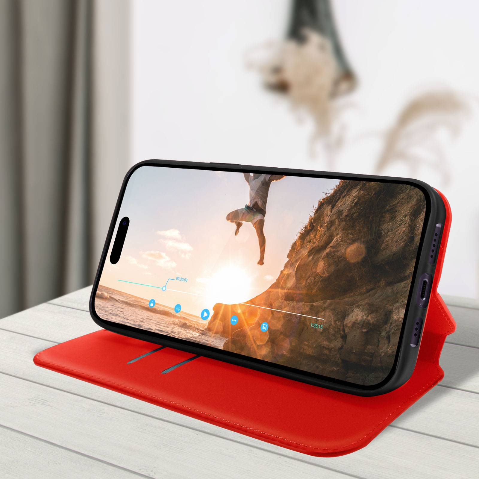 Housse folio pour iPhone 14 Pro Clapet Porte-cartes Fonction Support Vidéo-3