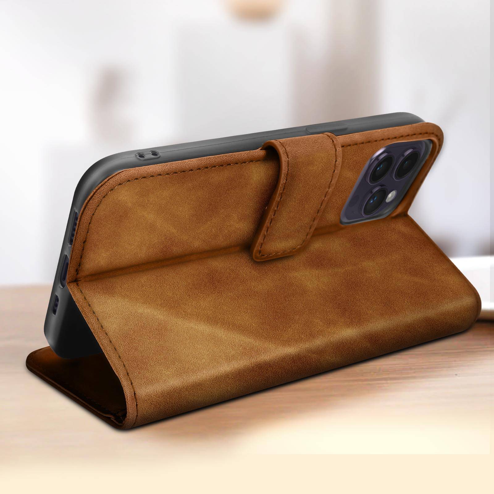 Étui pour iPhone 14 Pro Max Clapet Portefeuille Support Vidéo Soft-touh-3