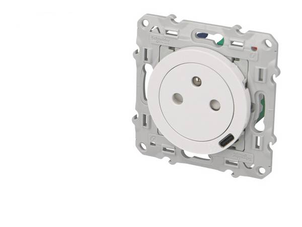 Prise de courant 2P+T 16A affleurante + USB C blanche Schneider Odace - S520089