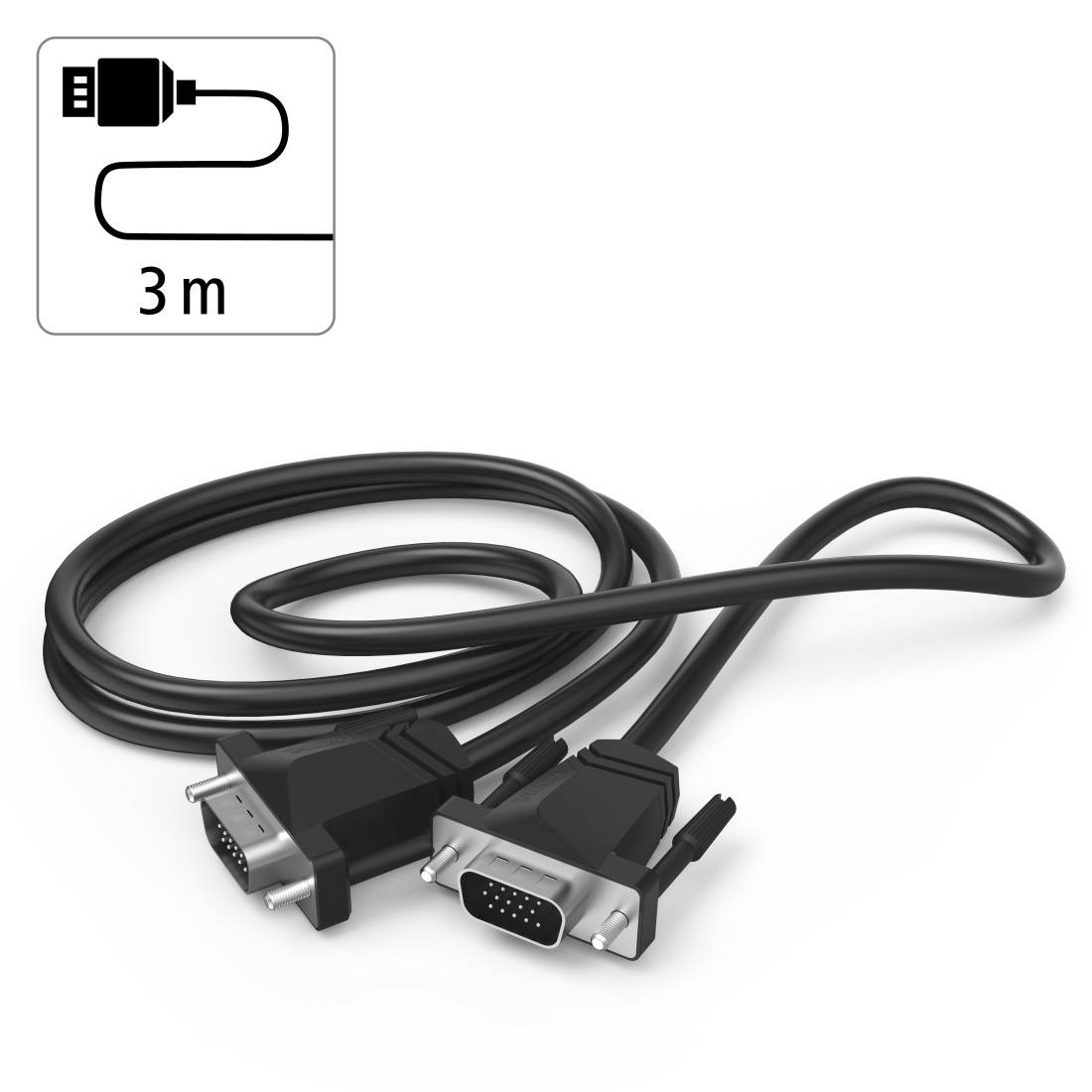 Hama VGA Câble de raccordement Fiche mâle VGA 15 pôles, Fiche mâle VGA 15 pôles 3.00 m noir 00200708 Câble VGA-1