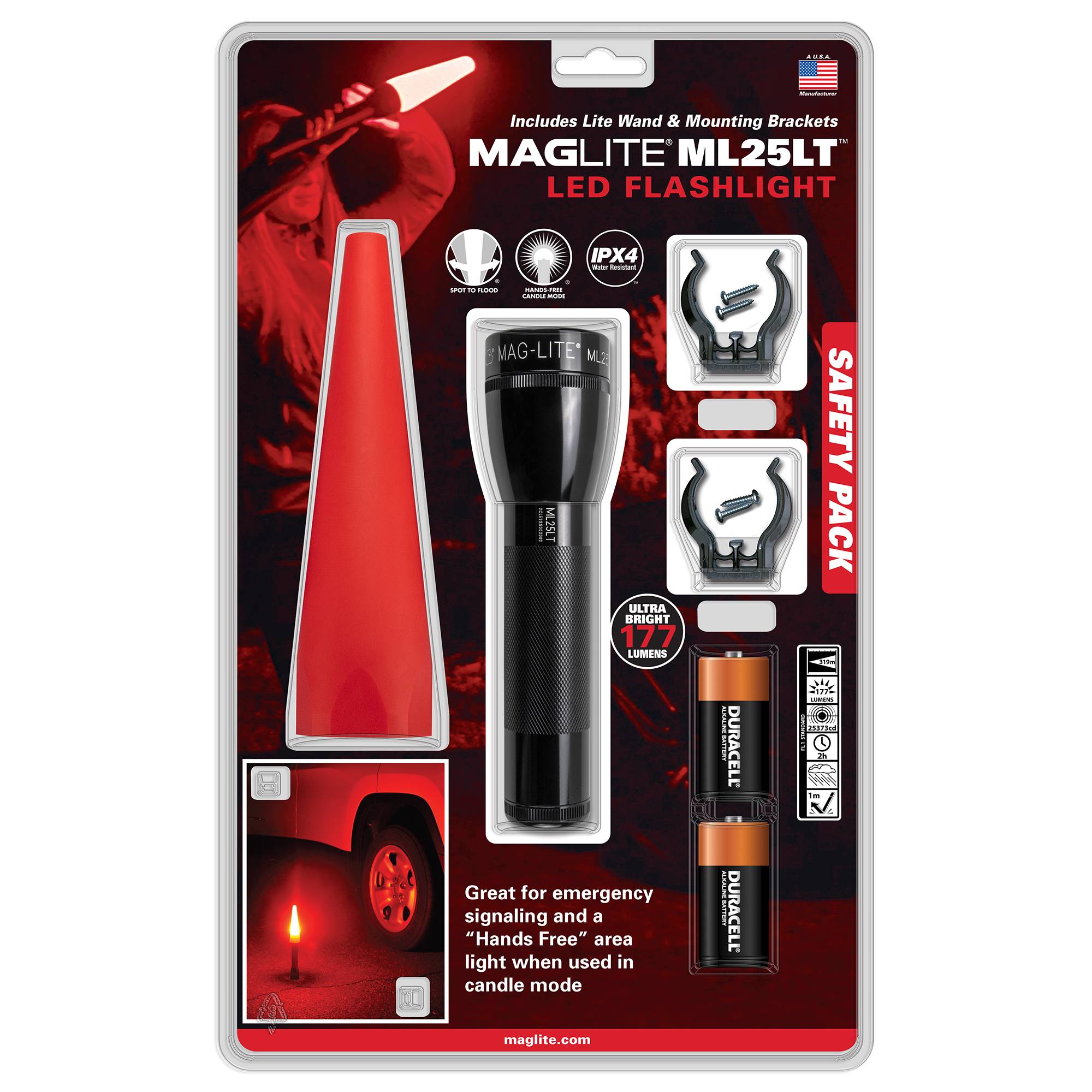 Lampe torche LED ML25LT pack de sécurité - IPX4 - 2 piles Type C - 192 lumens - 16.8cm - Noir - Maglite-3