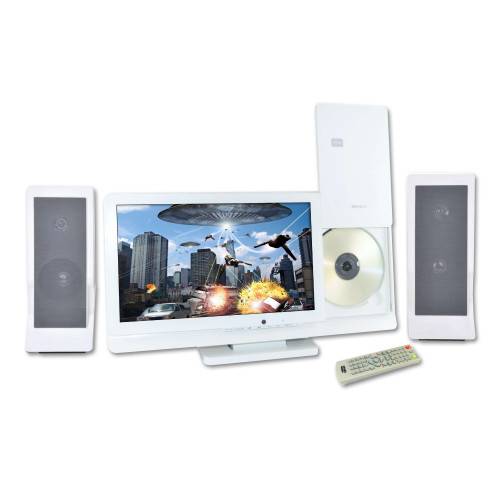 Chaîne Hifi CD/DVD DeLuxe blanche 2x30W avec écran 12'' intégré-0
