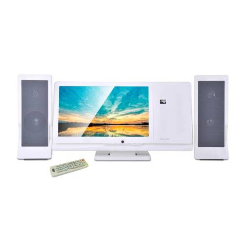Chaîne Hifi CD/DVD DeLuxe blanche 2x30W avec écran 12'' intégré-1