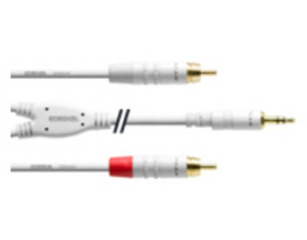 Câble adaptateur audio [1x Jack mâle 3.5 mm - 2x Cinch-RCA mâle] Cordial CFY 3 WCC-SNOW blanc 3.00 m