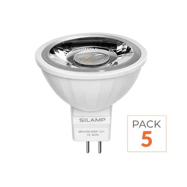 Pack de  5 - Ampoule LED GU5.3 / MR16 12V 8W SMD 80° - Blanc Chaud 2300K - 3500K - SILAMP