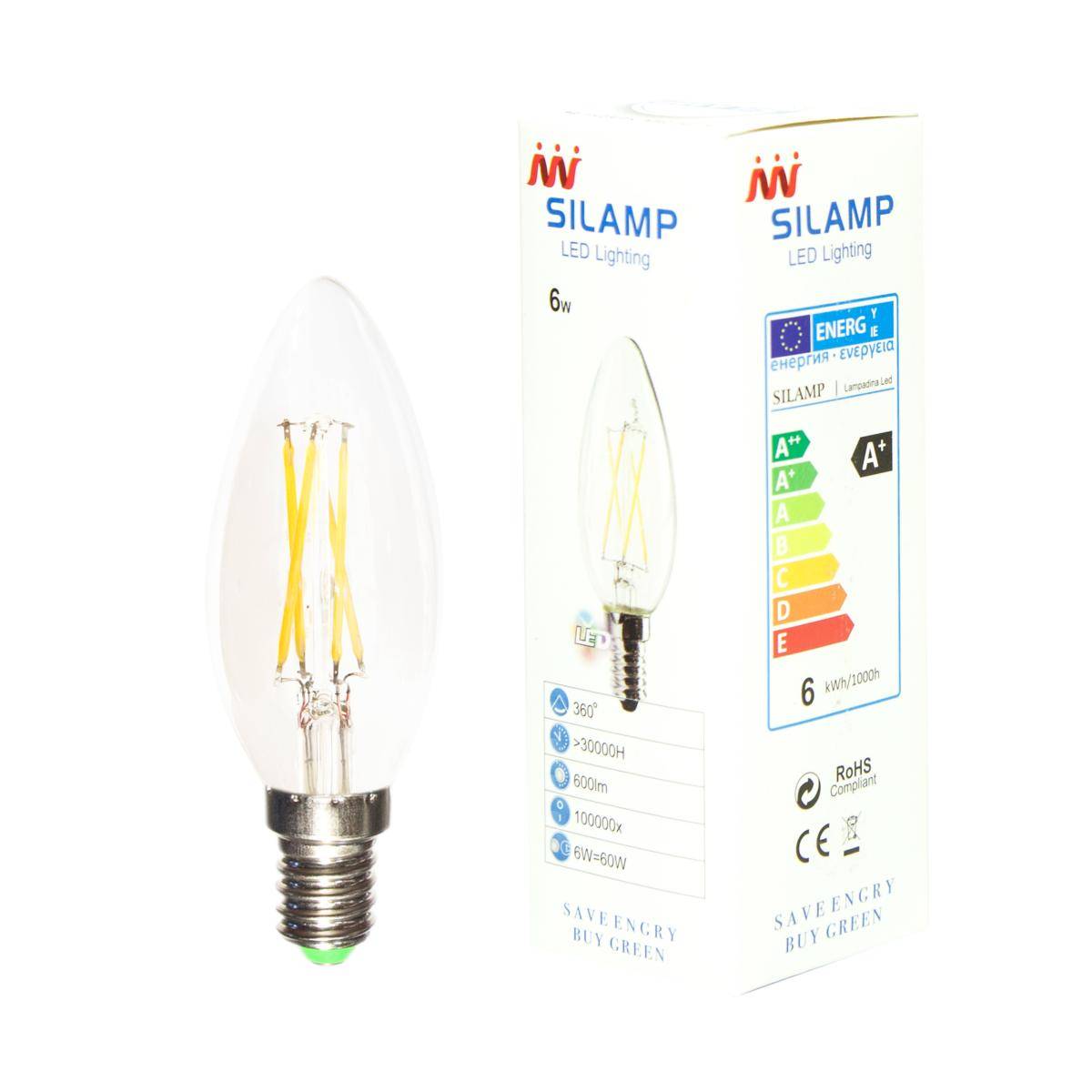 Ampoule LED E14 Filament 6W 220V C35 COB 360° - Blanc Neutre 4000K - 5500K - SILAMP-3