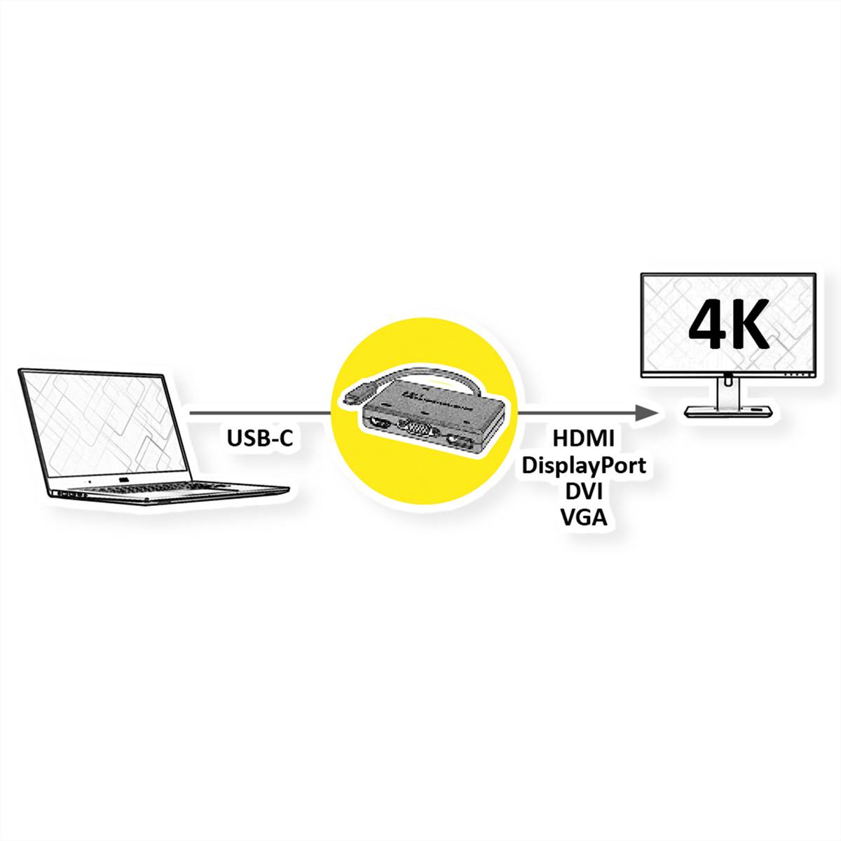 ROLINE Adaptateur USB Type C - VGA / DVI / HDMI / DP-1