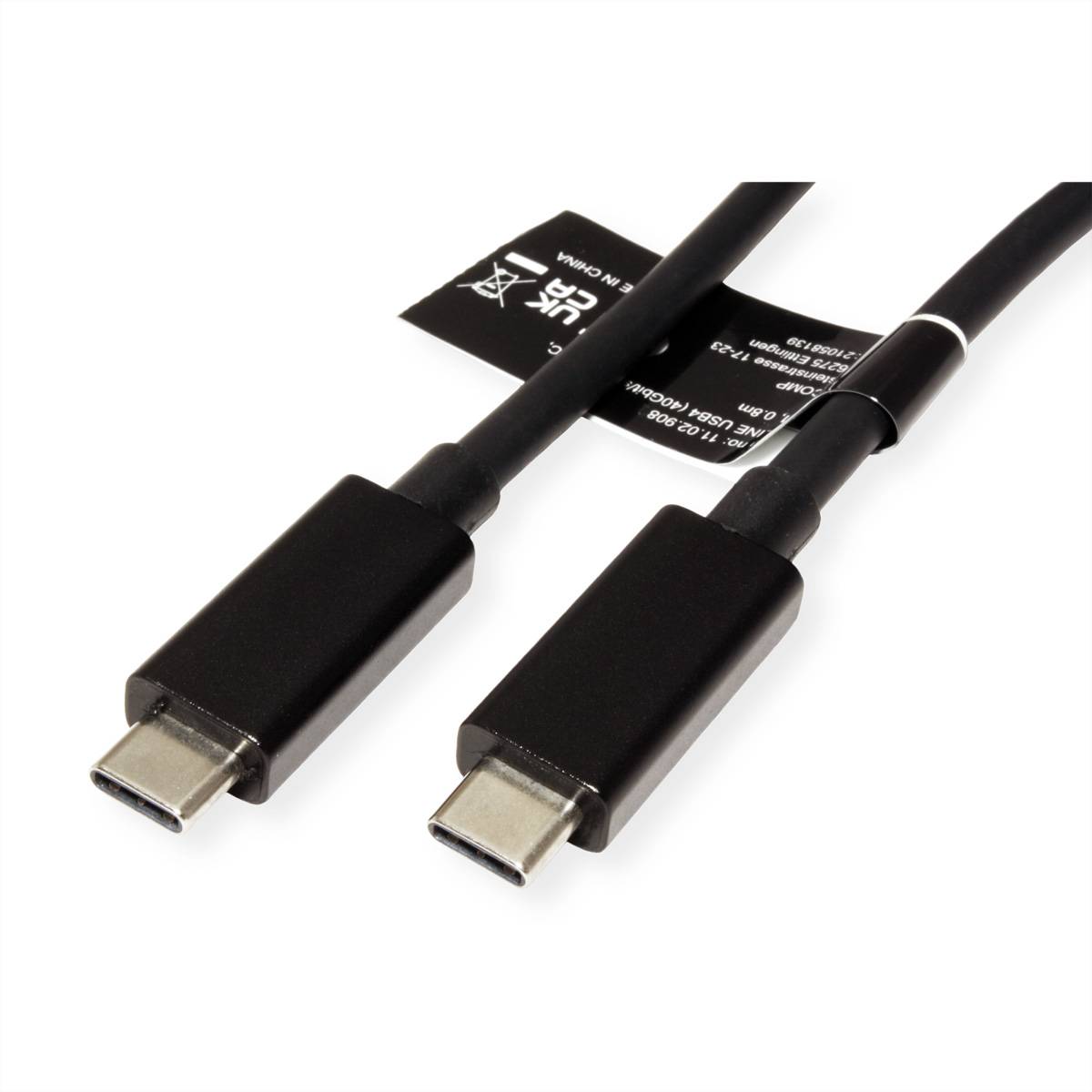 ROLINE Câble USB4 Gen 3, avec PD (Power Delivery), avec Emark, C-C, M/M, 40 Gbit/s, noir, 0,8 m-1