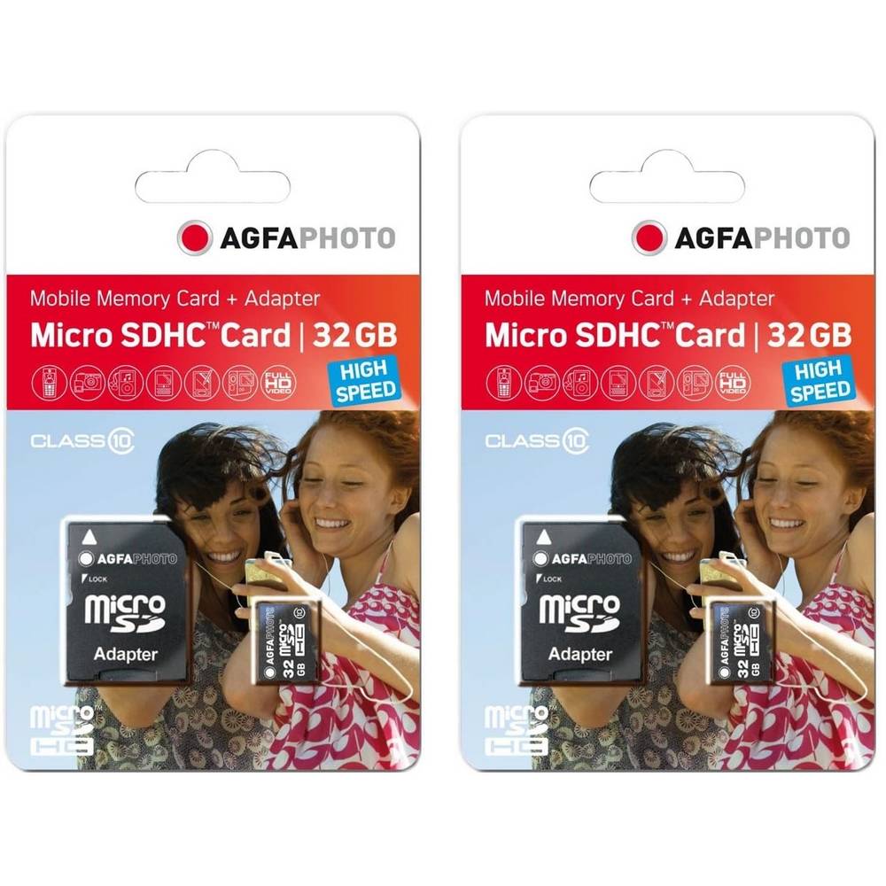 AGFAPHOTO Pack de 2 Cartes Mémoire Micro SDHC - 2 x 10581 - Capacité 32GB + 32GB - Noir-0
