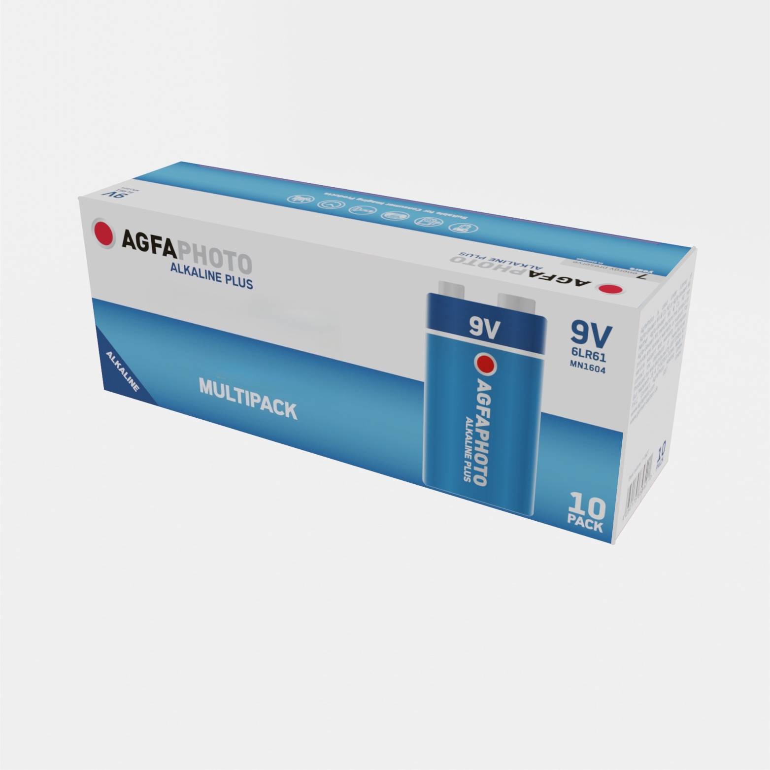AGFAPHOTO Piles E-Block 6LR61 Alcalines PLUS (9V, Lot de 10) – Longue Durée de Vie – Idéales pour Appareils Photo, Télé-0