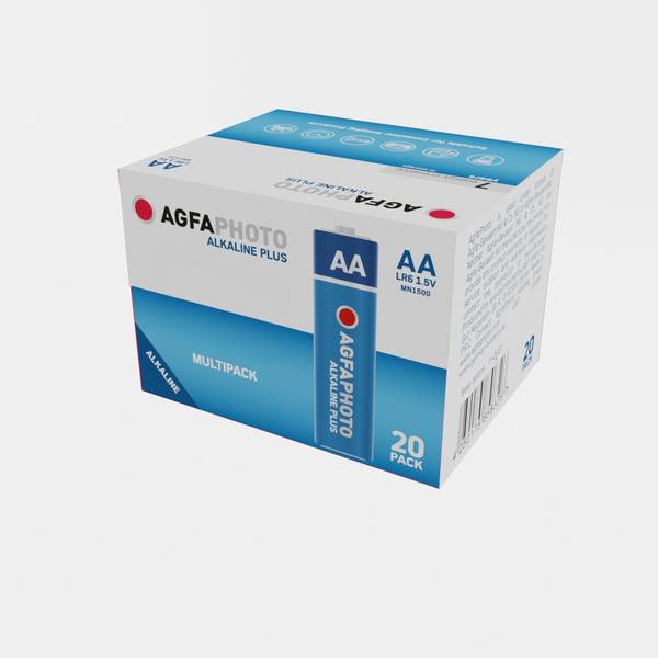 AGFAPHOTO Piles AA Alcalines PLUS LR6 (1,5V, Lot de 20) – Longue Durée de Vie – Idéales pour Télécommandes, Jouets, App